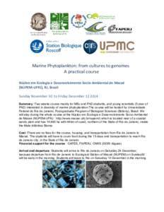       Marine Phytoplankton: from cultures to genomes A practical course