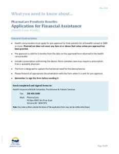 What you need to know about...  May 2010 PharmaCare Prosthetic Benefits: