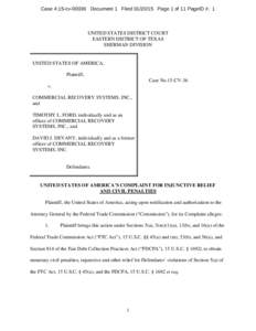 Economics / Financial economics / Collection agency / Fair debt collection / Federal Trade Commission / False Claims Act / Capital Acquisitions and Management Corporation / Debt validation / Debt collection / Law / Fair Debt Collection Practices Act