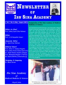 N EWSLETTER Newsletter of Ibn Sina Academy OF I BN S INA A CADEMY Vol. 1 No. 2; May - August 2001
