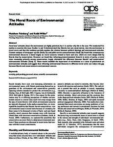 Psychological Science OnlineFirst, published on December 10, 2012 as doi:  Research Article The Moral Roots of Environmental Attitudes
