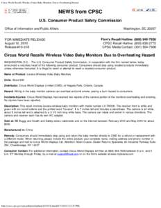 Circus World Recalls Wireless Video Baby Monitors Due to Overheating Hazard