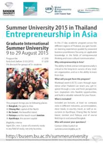 Summer University 2015 in Thailand  Entrepreneurship in Asia Graduate International  Summer University