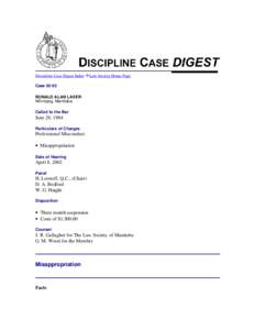 Discipline Case Digest Index  Law Society Home Page Case[removed]RONALD ALAN LAXER