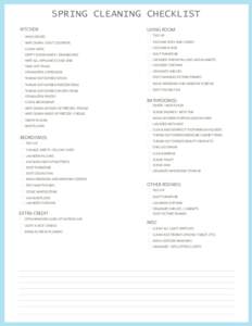 SPRING CLEANING CHECKLIST KITCHEN LIVING ROOM  WASH DISHES