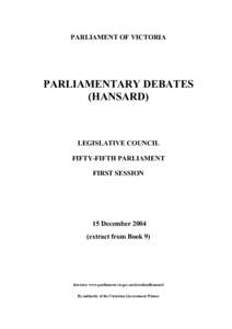 PARLIAMENT OF VICTORIA  PARLIAMENTARY DEBATES (HANSARD)  LEGISLATIVE COUNCIL