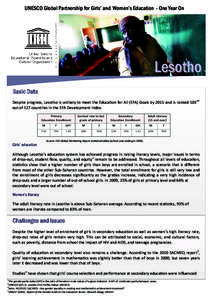 UNESCO Global Partnership for Girls’ and Women’s Education - One Year On  Lesotho Basic Data  Lesotho