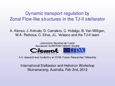 Dynamic transport regulation by Zonal Flow-like structures in the TJ-II stellarator A. Alonso, J. Arévalo, D. Carralero, C. Hidalgo, B. Van Milligen, M.A. Pedrosa, C. Silva, J.L. Velasco and the TJ-II team Laboratorio N