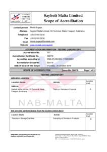 Saybolt Malta Limited Scope of Accreditation 007  Contact person