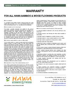 HAWA Bamboo & Wood Products Corp.  WARRANTY