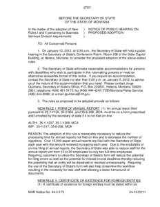 -[removed]BEFORE THE SECRETARY OF STATE OF THE STATE OF MONTANA In the matter of the adoption of New Rules I and II pertaining to Business