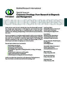BioMed Research International Special Issue on Cutaneous Oncology: From Research to Diagnosis and Management  CALL FOR PAPERS