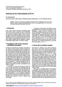 EPJ Web of Conferences 87, DOI: epjconf  C Owned by the authors, published by EDP Sciences, 2015  Summary for the Theory Session at EC-18