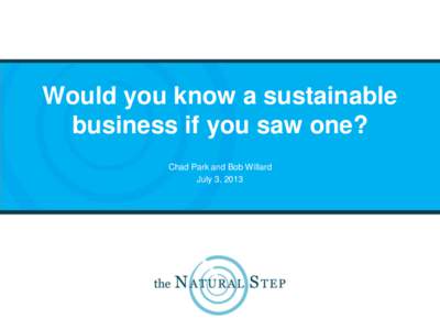 Would you know a sustainable business if you saw one? Chad Park and Bob Willard July 3, 2013   2010 The Natural Step