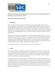 Ref:  Review of project proposals submitted by the European Parliament Fisheries Committee to STOA Peter Collins, Executive Secretary EASAC