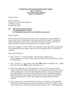 Letter from Tagliaferro (USEPA) to Mooney (GE), March 22, 2010, Re: 2009 Annual Monitoring Report[removed]Mile Reach Removal Action