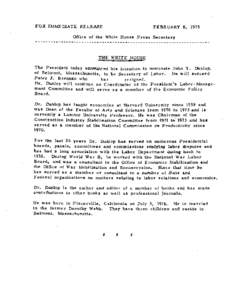 FOR IMMEDIATE RELEASE  FEBRUARY 8, 1975 Office of the White House Press Secretary