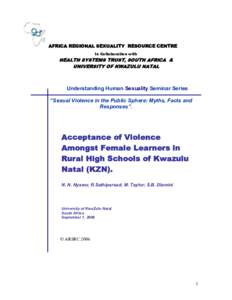 Acceptance of Violence Amongst Female Learners in Rural High Schools of Kwazulu Natal