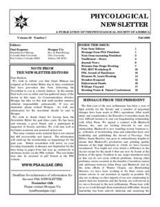 PHYCOLOGICAL NEWSLETTER A PUBLICATION OF THE PHYCOLOGICAL SOCIETY OF AMERICA Volume 36 Number 1  Fall 2000