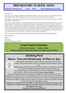 PREPARATORY SCHOOL NEWS Wednesday 2 February 2011 Term 1 - Week 1  Email: [removed]