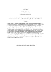 Amos Zehavi Tel Aviv University [removed] American Exceptionalism in Charitable Giving: The Case of Social Services Abstract