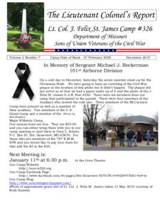 The Lieutenant Colonel’s Report Lt. Col. J. Felix St. James Camp #326 Department of Missouri Sons of Union Veterans of the Civil War Volume 2 Number 7