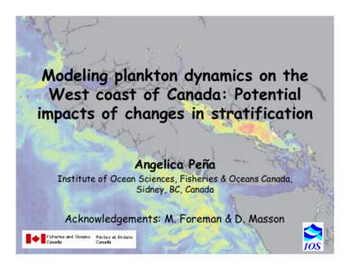Modeling plankton dynamics on the West coast of Canada: Potential impacts of changes in stratification Angelica Peña Institute of Ocean Sciences, Fisheries & Oceans Canada, Sidney, BC, Canada