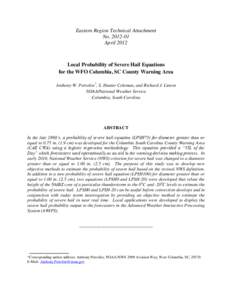 Eastern Region Technical Attachment No[removed]April 2012 Local Probability of Severe Hail Equations for the WFO Columbia, SC County Warning Area