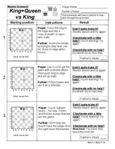 Mastery Homework  King+Queen    vs King Starting position