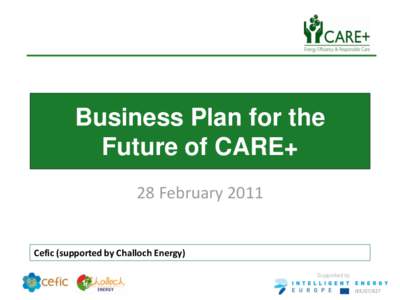 Business Plan for the Future of CARE+ 28 February 2011 Cefic (supported by Challoch Energy) Supported by