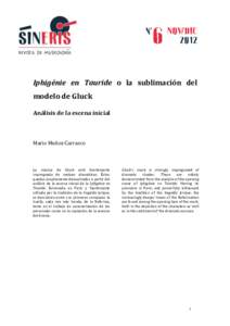 Iphigénie en Tauride o la sublimación del modelo de Gluck Análisis de la escena inicial Mario Muñoz Carrasco