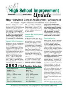 High School Improvement November 2002 Volume 2, Issue 1  Update