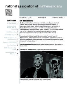 national association of mathematicians  CONTENTS IN THE NEWS 1 Mathematica, Maple, IDL or