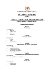 BANK OF PAPUA NEW GUINEA  PRUDENTIAL STANDARDASSET CLASSIFICATION, PROVISIONING AND SUSPENSION OF INTEREST