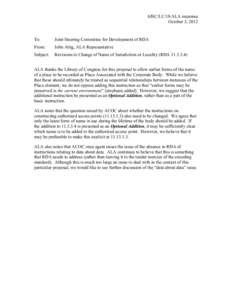 6JSC/LC/18/ALA response October 3, 2012 To:  Joint Steering Committee for Development of RDA