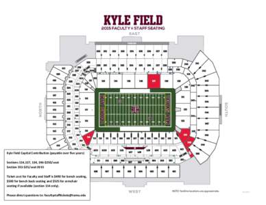 Kyle Field Capital Contribution (payable over five years) Sections 114,127, 134, 246-$250/seat Section 351-$25/seat 2015 Ticket cost for Faculty and Staff is $490 for bench seating, $500 for bench back seating and $525 f