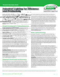 Technical Information Sheet  Industrial Lighting for Efficiency and Productivity Cash incentives from the Efficiency Maine Business Program are just one reason to upgrade the efficiency of the lighting in