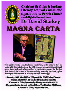 Chalfont St Giles & Jordans Literary Festival Committee together with the Parish Church are delighted to welcome  Dr David Starkey