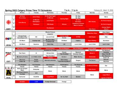 Spring 2003 Calgary Prime Time TV Schedules Monday 7  Air Farce