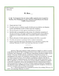 113th Congress 2d Session H. Res. S[removed]To designate the air route traffic control center located in Nashua, New Hampshire, as the 