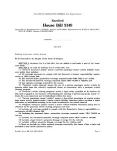 76th OREGON LEGISLATIVE ASSEMBLY[removed]Regular Session  Enrolled House Bill 3149 Sponsored by Representative CANNON, Senator EDWARDS; Representatives BAILEY, DOHERTY,