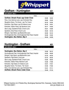 Grafham - Huntingdon  401 SATURDAY ONLY Notes :