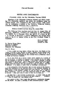 NOTES AND DOCUMENTS -m INDEX FOB The Chronidm, Vopum XXTX Members of the Oklahoma Historical Society and others receiving The Chmdcles regularly can obtain the published Index for Volume XXIX, 1951, compiled by Mrs. Re& 