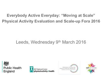 Everybody Active Everyday: “Moving at Scale” Physical Activity Evaluation and Scale-up Fora 2016 Leeds, Wednesday 9th March 2016  Everybody active everyday:
