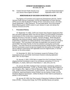 VERMONT ENVIRONMENTAL BOARD 10 V.S.A. Ch. 151 Re: Central Vermont Public Service Corp. and Verizon New England (Guilford)