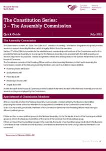 Research Service Quick Guide The Constitution Series: 3 – The Assembly Commission Quick Guide