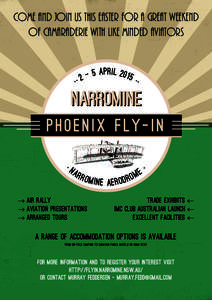 Come and join us this Easter for a great weekend of camaraderie with like minded aviators 5 April 2015 ·· ·· 2