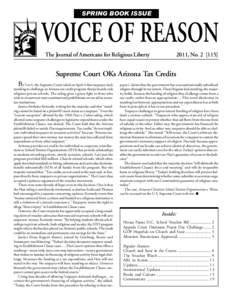 SPRING BOOK ISSUE  VOICE OF REASON The Journal of Americans for Religious Liberty  2011, No]