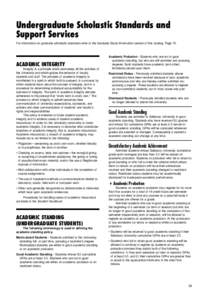 Undergraduate Scholastic Standards and Support Services  Undergraduate Scholastic Standards and Support Services Undergraduate Scholastic Standards and Support Services