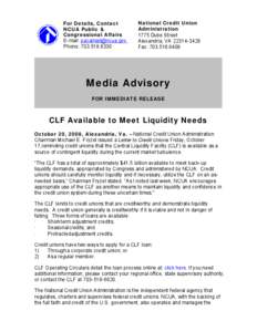 Media Advisory - CLF Available to Meet Liquidity Needs